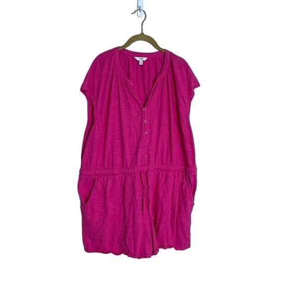 Terra & Sky Hot Pink Tie Waist Romper V Neck 2X - Picture 1 of 6